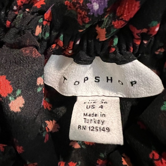 Topshop Red Smocked Long Sleeve Blouse 4 - Picture 2 of 5
